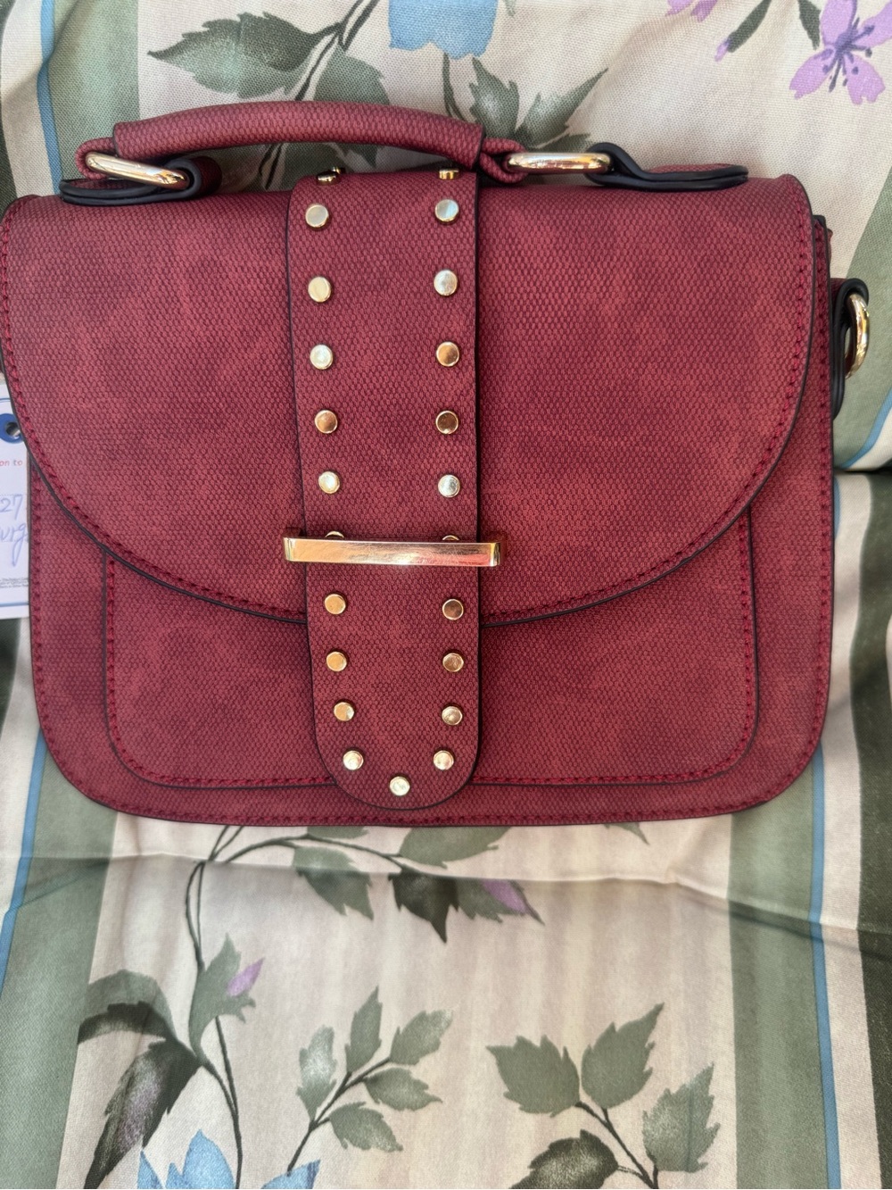 Women's Burgundy Stud-Accent Crossbody Bag